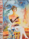 At the waldorf by John Bellany, watercolor, sold Mar 2023
