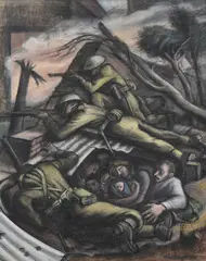 Trench warfare by Alan Sorrell, watercolour, sold Mar 2023