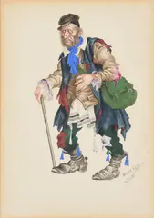 Man with stick by Arthur Szyk, ink and gouacheSigned, sold Mar 2023