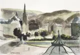 Emmanuel church with bandstand, ilfracombe by Elwin Hawthorne, 1933, watercolor, sold Mar 2023