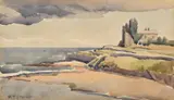 Robswall castle, coast of malahide by Walter James Steggles, watercolor, sold Mar 2023