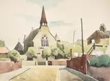 St. andrew's church, romford by Elwin Hawthorne, Pencil and watercolourSigned, sold Mar 2023