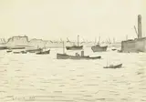 On the thames at greenwich by L. S. Lowry, 1960, drawing, sold Mar 2023