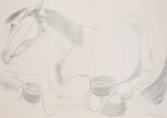Lying down horse by Elisabeth Frink, Pencil, sold Mar 2023