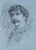 Portrait study of james mcneill whistler by Mortimer Menpes, Charcoal and chalk on blue paper, sold Mar 2023