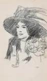 Portrait of a lady in a hat by John Duncan Fergusson, drawing, sold Mar 2023