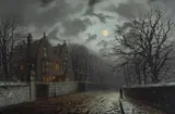 A moonlit street with a country house by Walter Linsley Meegan, oil, sold Mar 2023