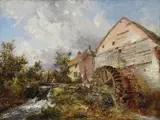 Figures by an old mill by Frederick Richard Lee, oil, sold Mar 2023