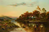 An extensive river landscape by Daniel Sherrin, oil, sold Mar 2023