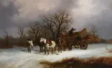 A logging cart in a winter landscape by Alexis de Leeuw, Oil on canvasSigned, sold Mar 2023