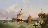 Shipping off a jetty by James Webb, 1858, oil, sold Mar 2023