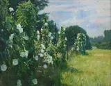 White convolvulus by Herbert Arnould Olivier, 1905, oil, sold Mar 2023
