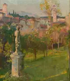 In freya stark's garden by Herbert Arnould Olivier, oil, sold Mar 2023
