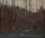 A wooded winter landscape with the rocca of asolo by Herbert Arnould Olivier, oil, sold Mar 2023