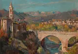 The bridge at asolo by Herbert Arnould Olivier, oil, sold Mar 2023