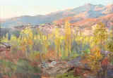 A view of an italian town by Herbert Arnould Olivier, oil, sold Mar 2023