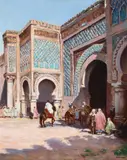 Figures in an oriental courtyard by Joseph-Félix Bouchor, oil, sold Mar 2023