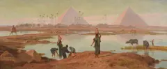 The pyramids at giza by Frederick Goodall, oil, sold Mar 2023