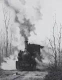 Steam engine locomotive by Johannes Weiland, lithograph, offered Oct 2023