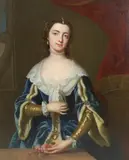 Portrait of a lady standing half length wearing a lace by Thomas Bardwell, oil on canvas, sold Oct 2023