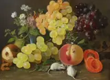 Still life of sweet peas by Theude Grønland, 1843, oil on wood, sold Oct 2023
