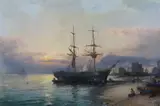 Beached merchant ship unloading the hold with figures on the shore at by Hubert Thornley, Oil on canvas relined within the past, sold Oct 2023