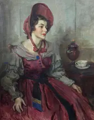 Portrait of Kathleen Parkhurst in The Pirates of by James Montgomery Flagg, 1936, oil on canvas, sold Oct 2023