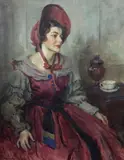 Portrait of Kathleen Parkhurst in The Pirates of by James Montgomery Flagg, 1936, oil on canvas, sold Oct 2023