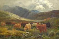 In Glen Falloch, Perthshire by Louis Bosworth Hurt, oil on canvas board, sold Oct 2023