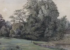 Landscape with trees by Charles Ginner Nea, ink and watercolour, sold Oct 2023