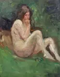 Femme nue dans la Campagne by Albert de Belleroche, 1967, oil on canvas, sold Oct 2023