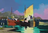 'Night fishermen off coast at La Napoule near Cannes S of by Cecil Rochfort D'Oyly-John, oil on canvas, sold Oct 2023