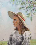 Portrait of a the artist's wife Joan by Cecil Rochfort D'Oyly-John, oil on board, sold Oct 2023