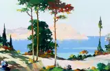 Between Biarritz and St Jean de Luxoil on by Cecil Rochfort D'Oyly-John, oil on board, sold Oct 2023
