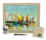 Fishing boats by Cecil Rochfort D'Oyly-John, oil on canvas, sold Oct 2023