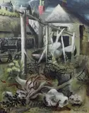 Fishermen’s hut at Cadgwithoil on canvassigned and by Mary Fedden Obe R.A. Pprwa, 1948, oil on canvas, sold Oct 2023