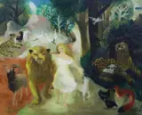 The Lion and the lamb by Mary Fedden Obe R.A. Pprwa, 1950, oil on canvas, sold Oct 2023
