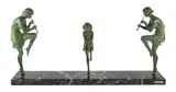 An Art Deco bronze and marble group of three dancing pan pipers by Philippe Matteau, bronze and marble, sold Oct 2023