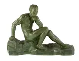 An Art Deco bronzed terracotta sculpture by Alexandre Ouline, sculpture, sold Oct 2023