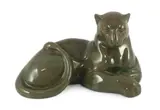 An Art Deco pottery model of a panther by Octave Larrieu, sculpture, sold Oct 2023