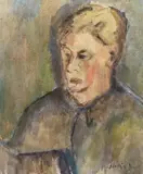 Figure reading a book by Ruskin Spear, oil on canvas, sold Oct 2023