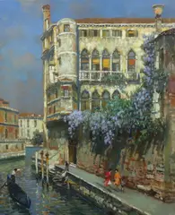 Venetian canal scene by Luigi Lanza, oil on canvas, sold Oct 2023
