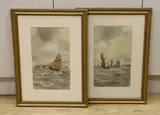 Shipping at sea by Walter Cannon, watercolor, offered Oct 2023