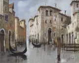 Venetian canal with gondolas 49 by Guido Borelli, oil on canvas, sold Aug 2023