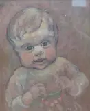 Study of an infant, initialled, 37 x 30cm by Horace Mann Livens, oil on canvas, offered Aug 2023