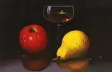 Still life of fruit by Alex Wilson, oil on board, sold Aug 2023