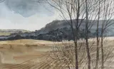 Autumn Downs and ploughed field by Robert Tavener, watercolour, sold Aug 2023