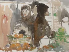 Orange sellers by Charles Mozley, watercolour, sold Aug 2023