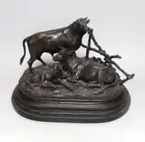 Cow and calf upon by Jules Moigniez, bronze, sold Aug 2023