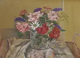 Still life of flowers in a vase by Montague Leder, oil on canvas, offered Aug 2023